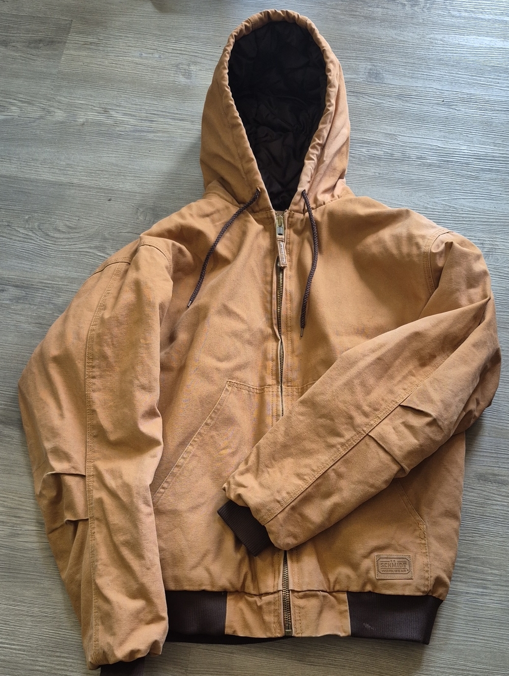 C. E. Schmidt Workwear Men's Hooded Canvas Work Jacket - Brown. Size Large Tall